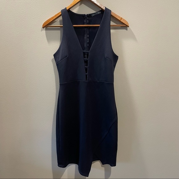 Soprano Navy Blue Asymmetrical Cocktail Dress - Picture 2 of 11